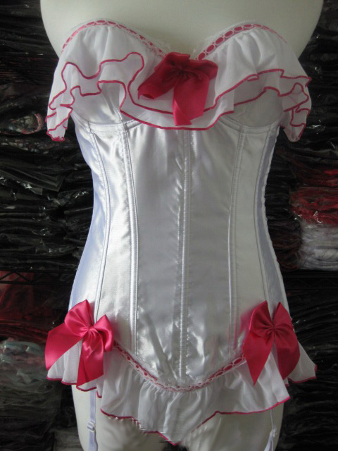 White Shiny Satin Vertical Stripes Corset